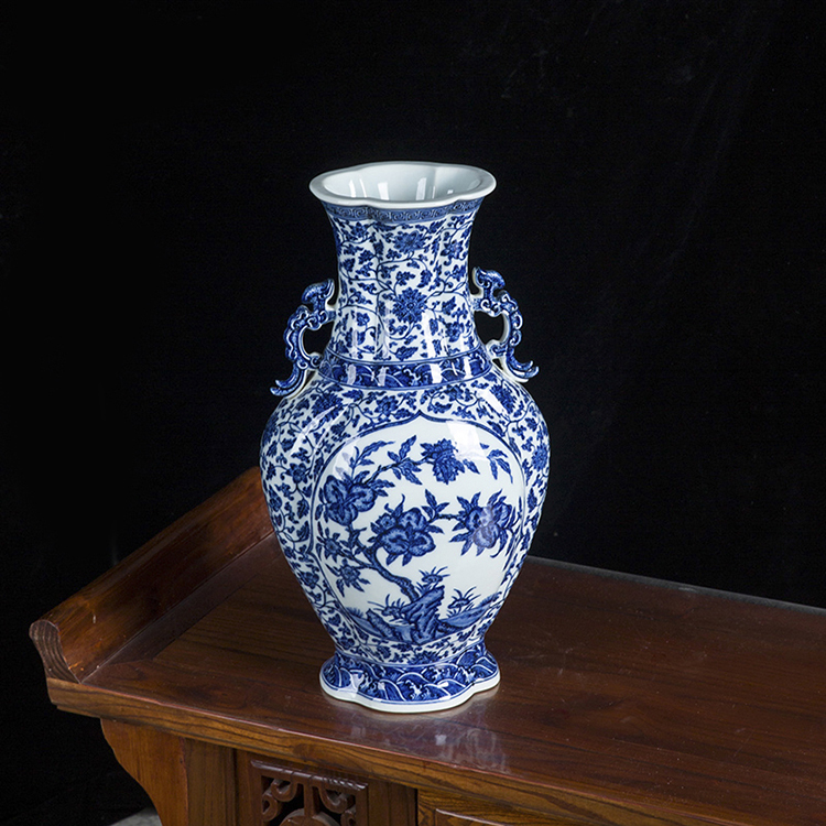 12800元 景德鎮柴窯陶瓷器花瓶仿古擺件客廳元青花瓷仿古中式家居博古架裝
